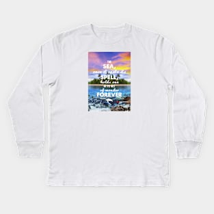 The sea, once it casts its spell, holds one in its net of wonder forever - RV Calypso, Jacques Yves Cousteau Kids Long Sleeve T-Shirt